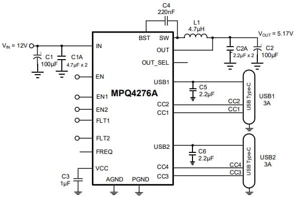 Application Circuit Diagram - Monolithic Power Systems (MPS) MPQ4276A Buck Converters